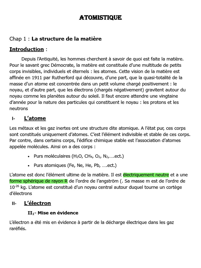 Structure de la matière et atomes | PDF | Atomes | Liaison chimique