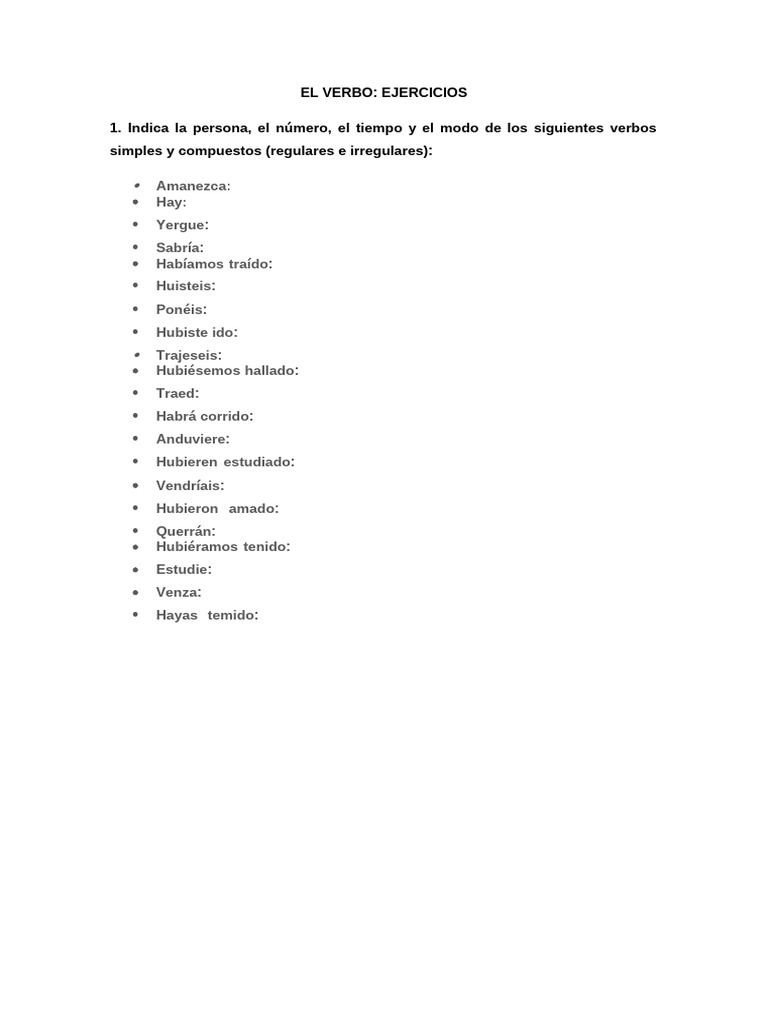 Ejercicios de Verbos en Español | PDF | Verbo | Mecánica del lenguaje
