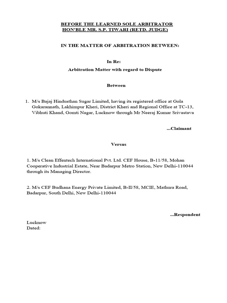 Arbitration Dispute: BHSL vs. CEF Group | PDF | Affidavit | Damages