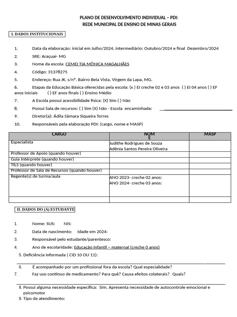 PDI da Educação Infantil em Minas Gerais | PDF | Pensamento ...