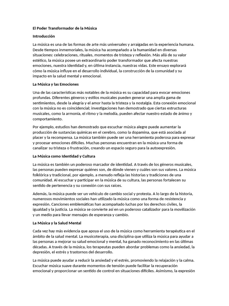 El Impacto Transformador de la Música | PDF | Las emociones | Mente