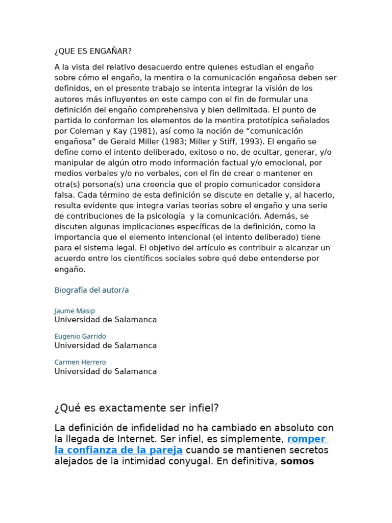 Definición y Psicología del Engaño | PDF | Infidelidad | Las emociones