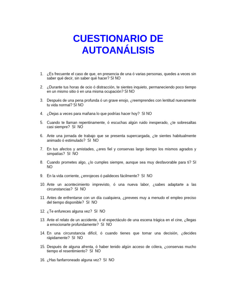 Cuestionario de Autoanálisis Personal | PDF