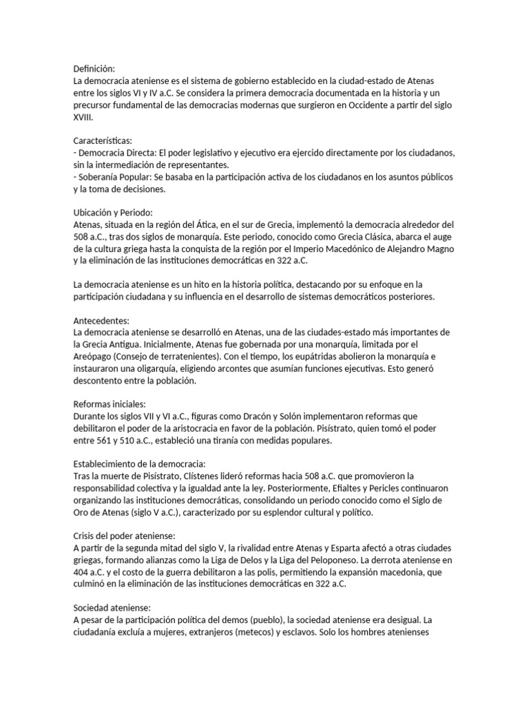 Historia y Características de la Democracia Ateniense | PDF ...