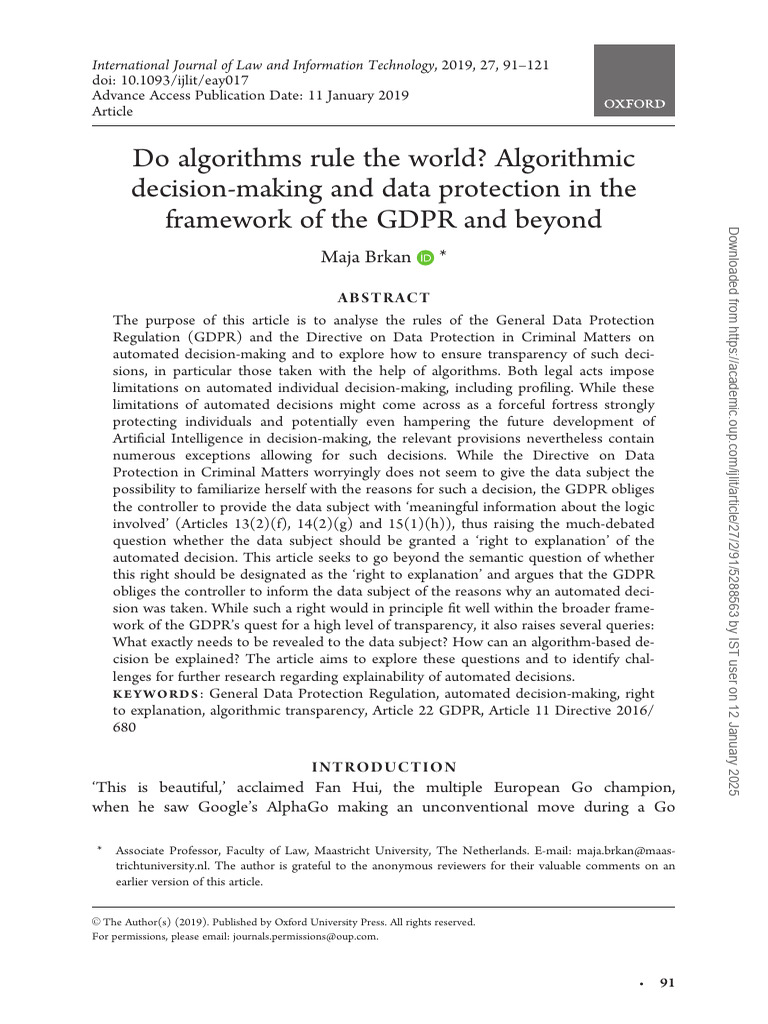 Algorithmic Decision-Making and Data Protection | PDF | Artificial ...