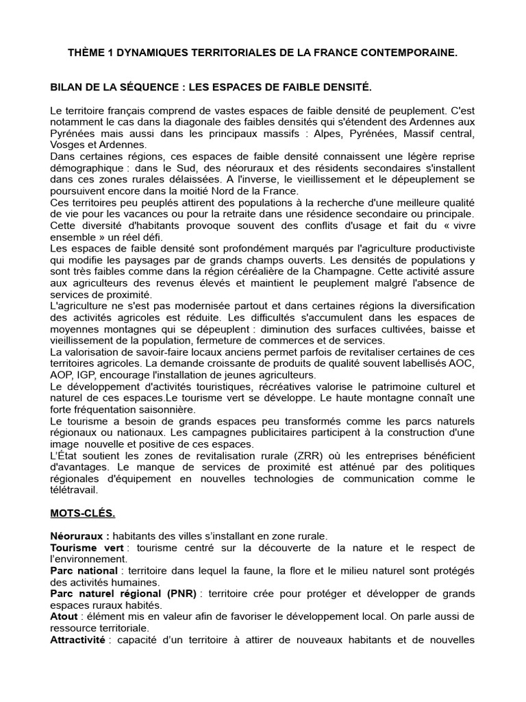 Dynamiques des espaces de faible densité en France | PDF | Agriculture ...