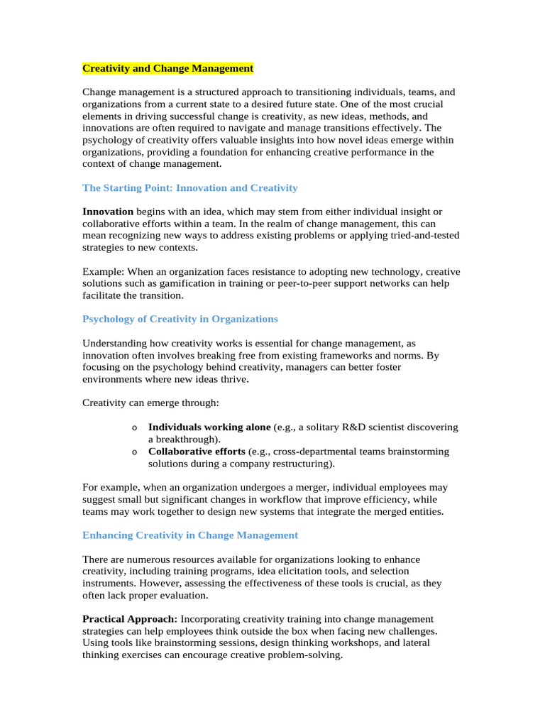 Creativity in Change Management Strategies | PDF | Creativity ...