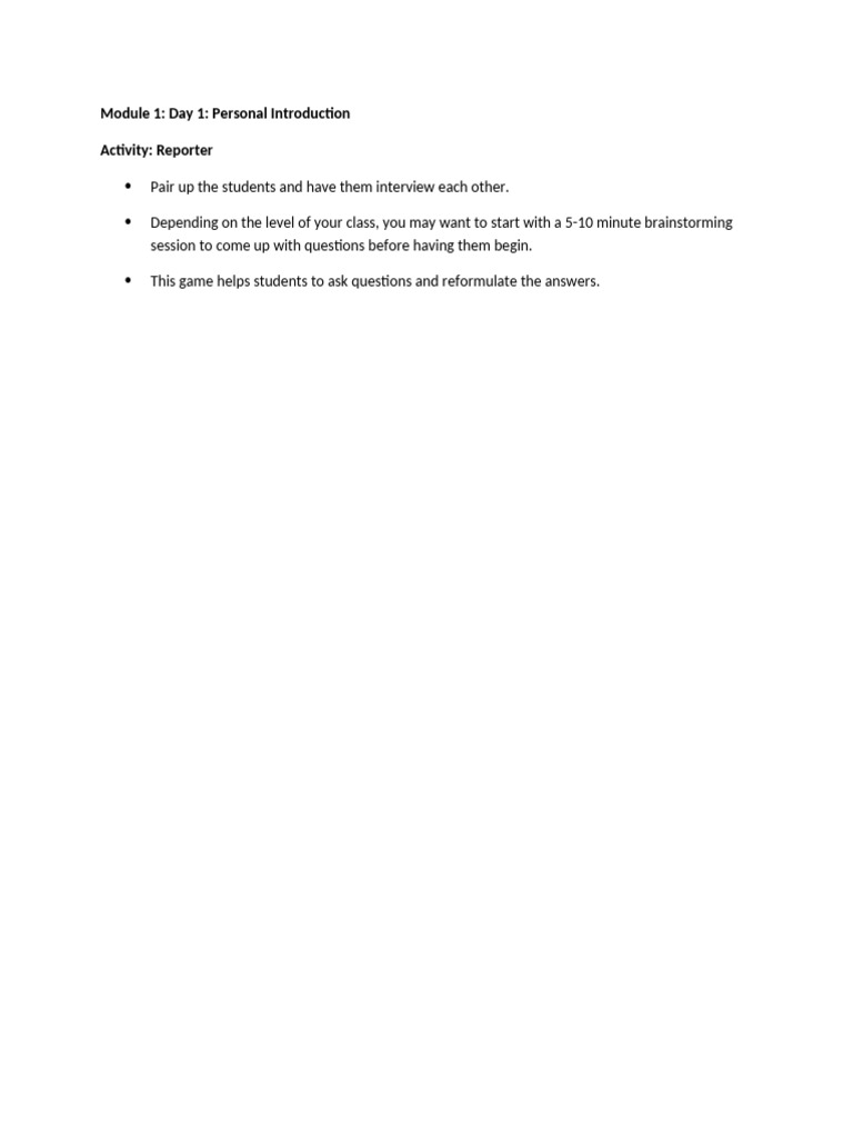Introduction Activity | PDF