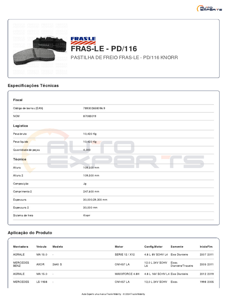 Pastilha de Freio Frasle PD/116 | PDF | Veículos | Veículo motorizado