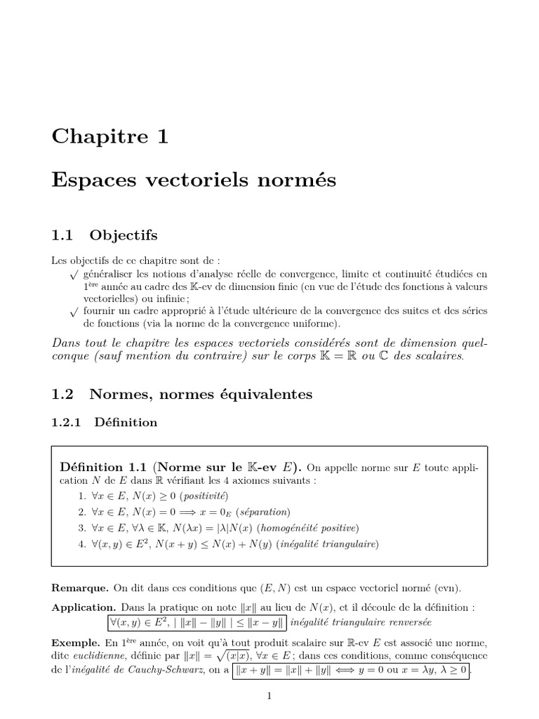 Espaces Vectoriels Normés et Normes | PDF | Limite (mathématiques ...