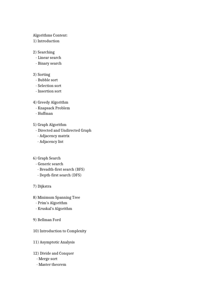 Algorithms Content | PDF