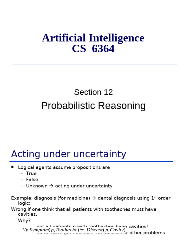 CS6364 Lecture12 - AI Ch13 Prob Reasoning - Rev4 | PDF | Probability ...