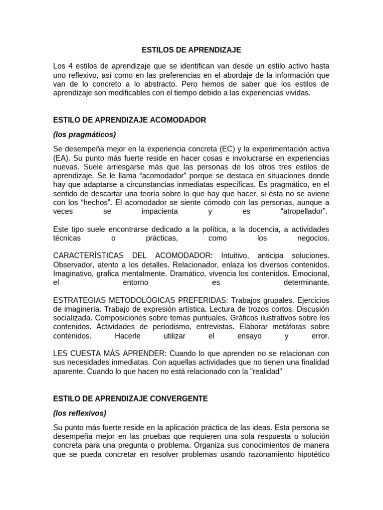 Estilos de Aprendizaje | PDF | Aprendizaje | Razón