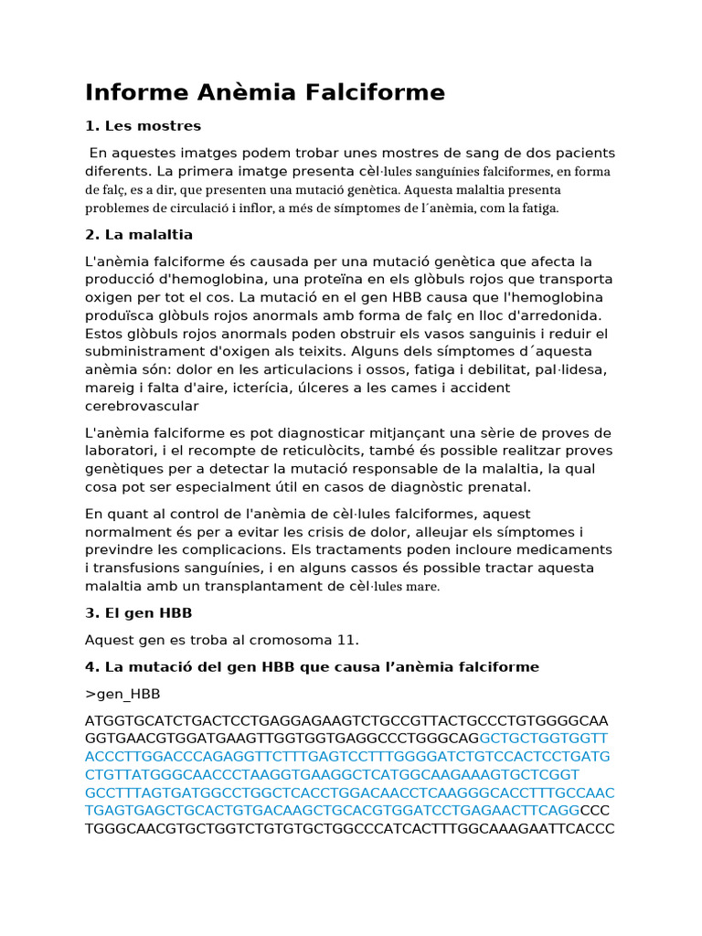 Informe Anèmia Falciforme | PDF