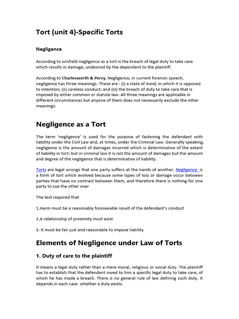 Understanding Negligence in Tort Law | PDF | Negligence | Defamation