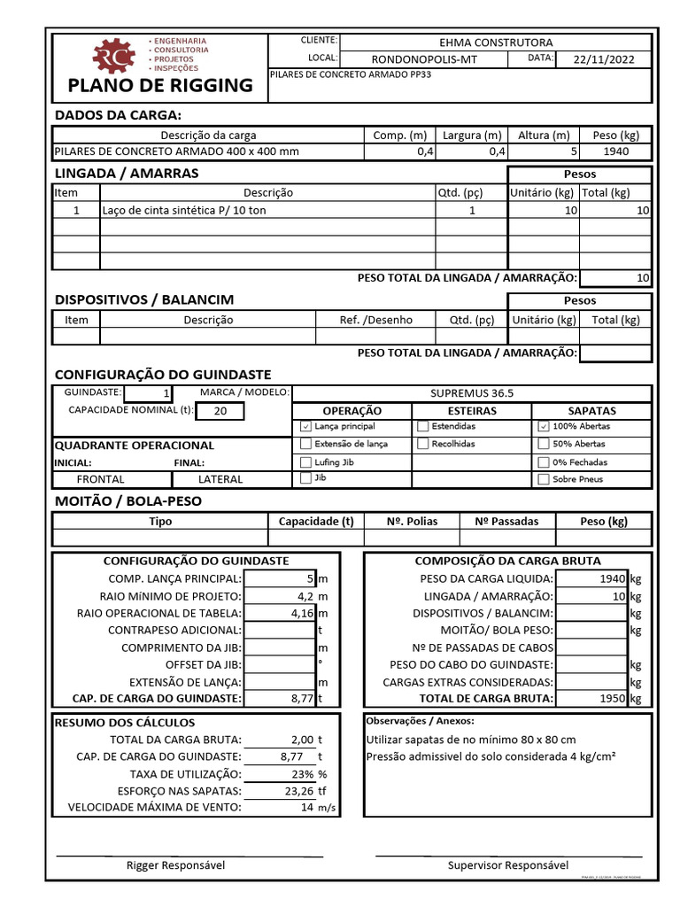 Plano de Rigging para Guindaste e Cargas | PDF