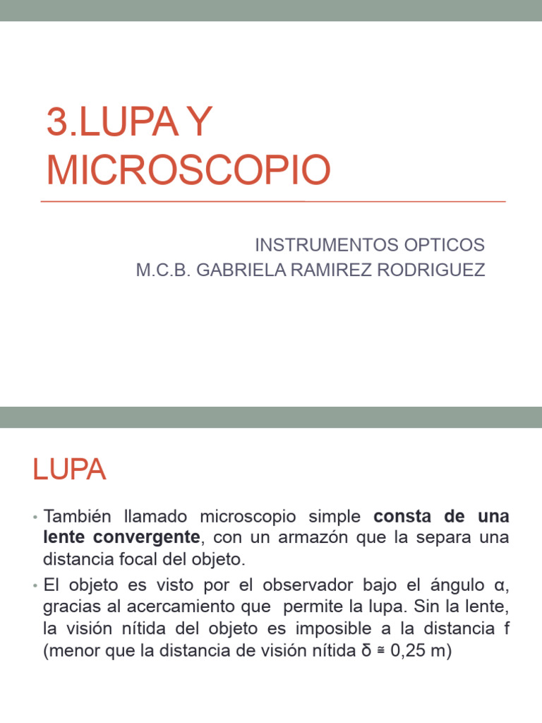 Lupa y Microscopio - PD | PDF | Lente de la cámara | Óptica