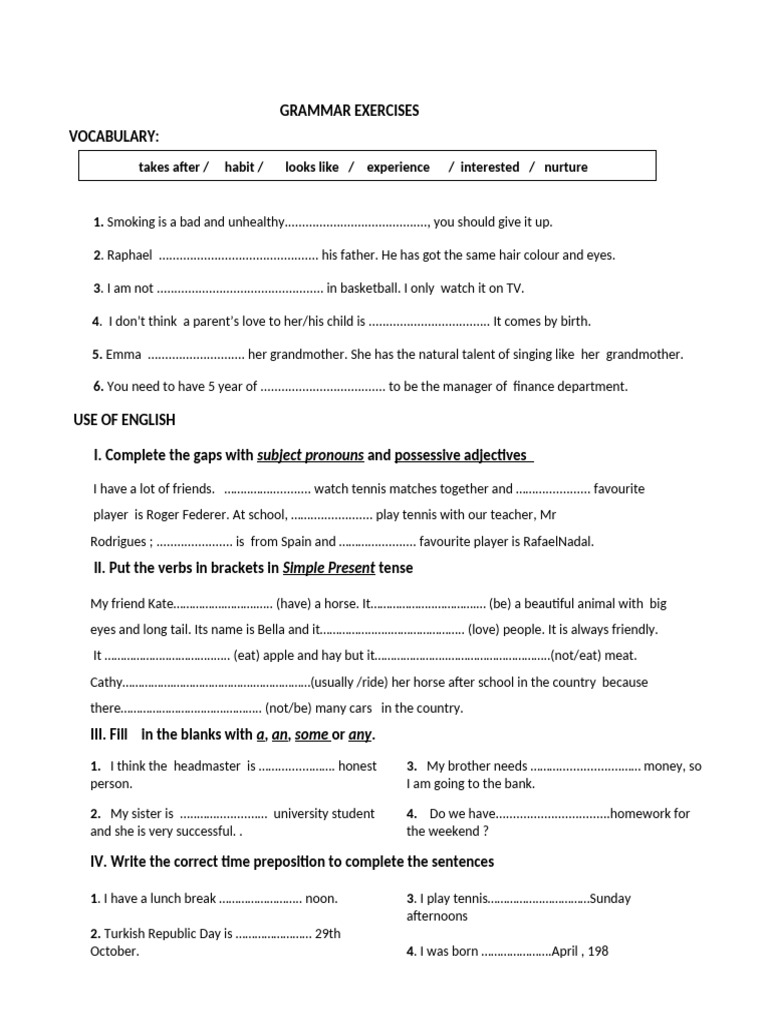 Grammar And Language Learning Exercises Pdf Workweek And Weekend