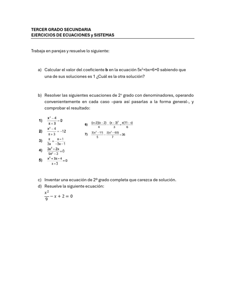 Ejercicios de Ecuaciones para Tercer Grado | PDF