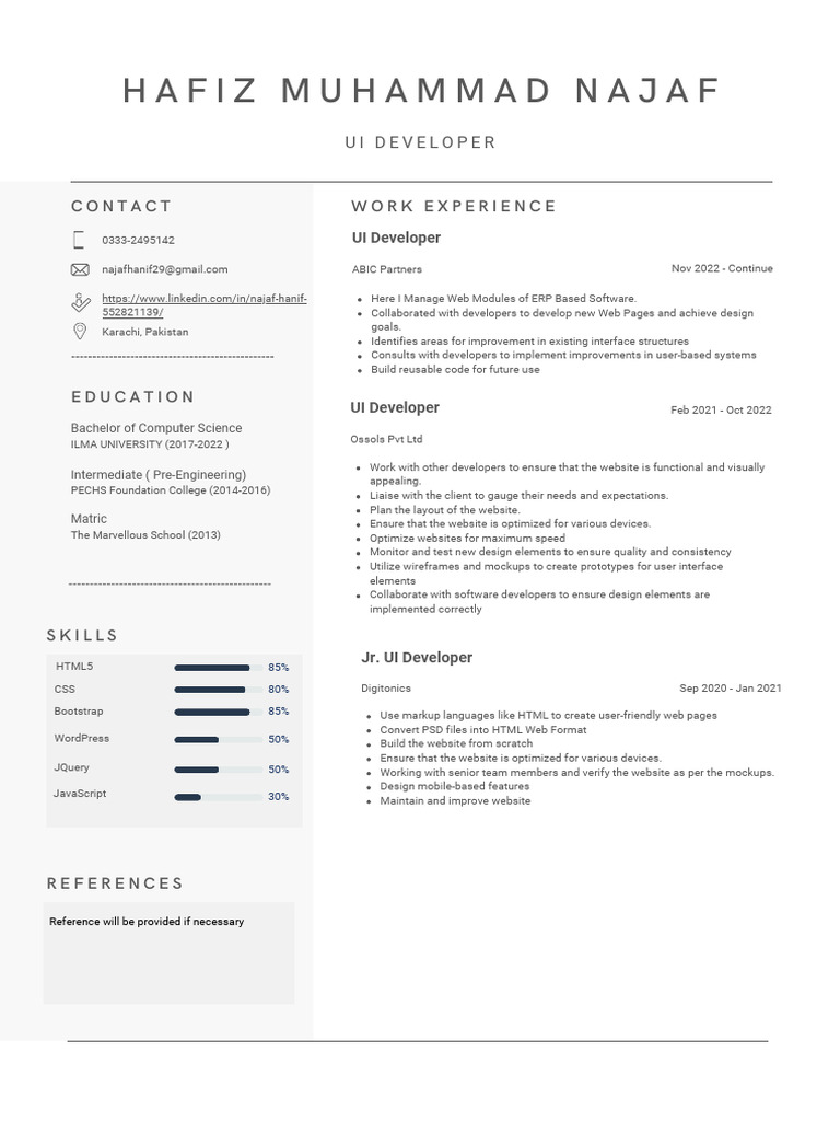 Najaf Hanif - UI Developer Profile | PDF | World Wide Web | Internet & Web
