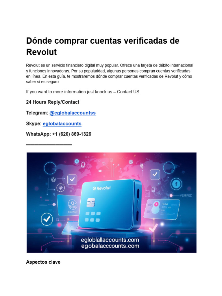 Dónde Comprar Cuentas Verificadas de Revolut | PDF | Precios | Tarjeta de  débito