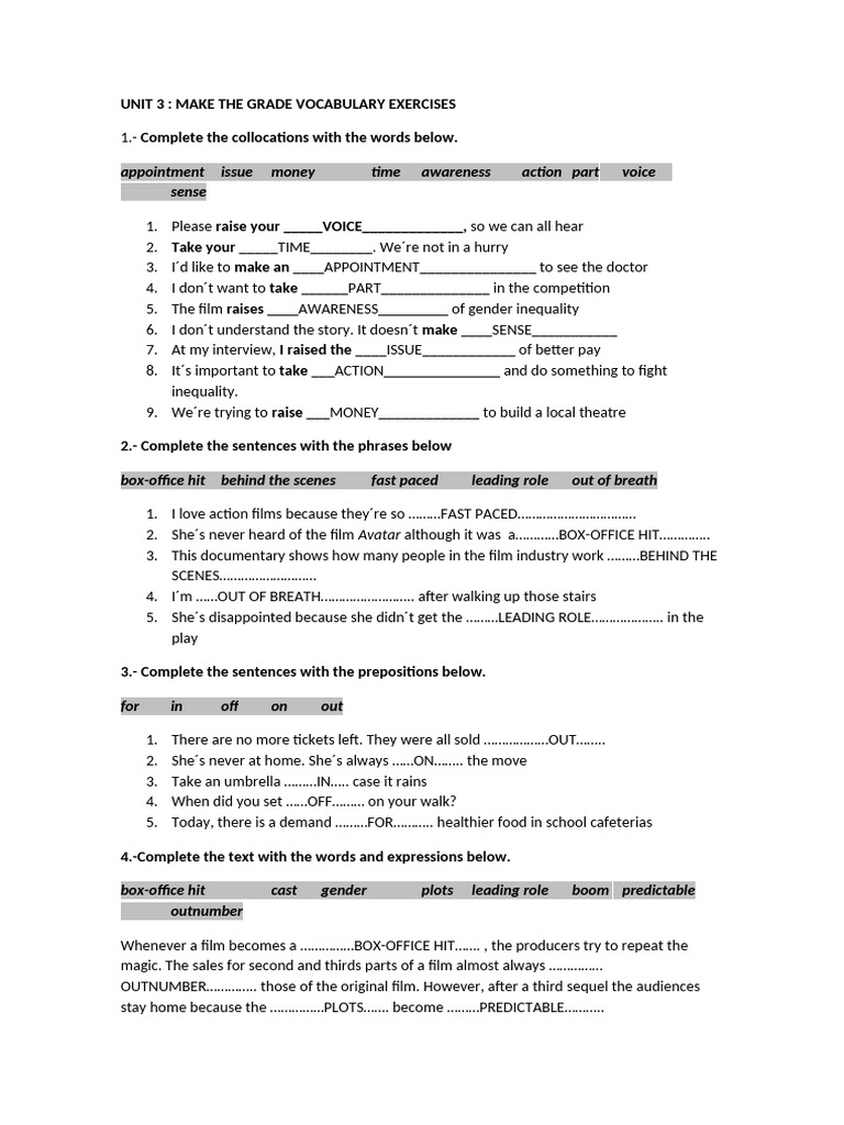 Vocabulary Exercises for Film Studies | PDF