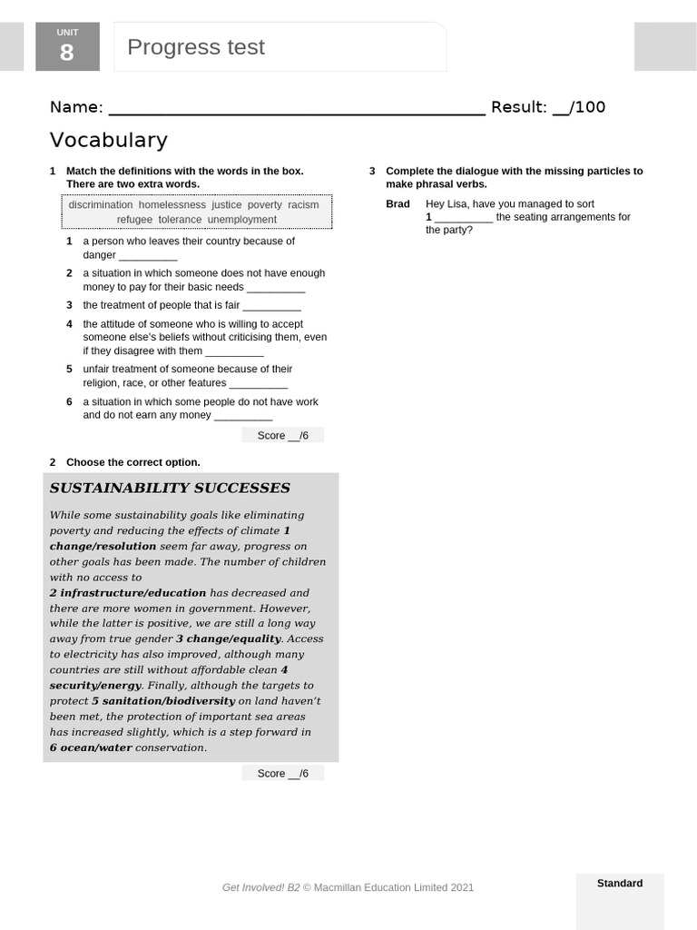 Gi B2 U8 Test Standard Pdf Water Poverty