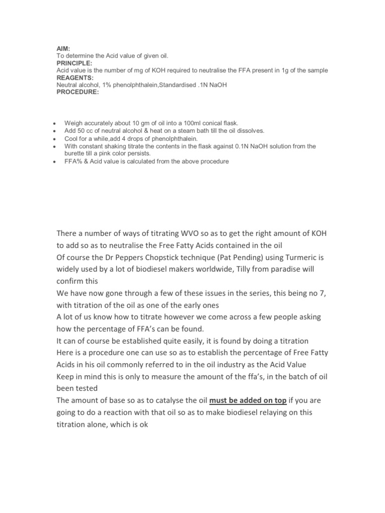 Acid Value Titration Methods Explained | PDF | Cooking, Food & Wine ...
