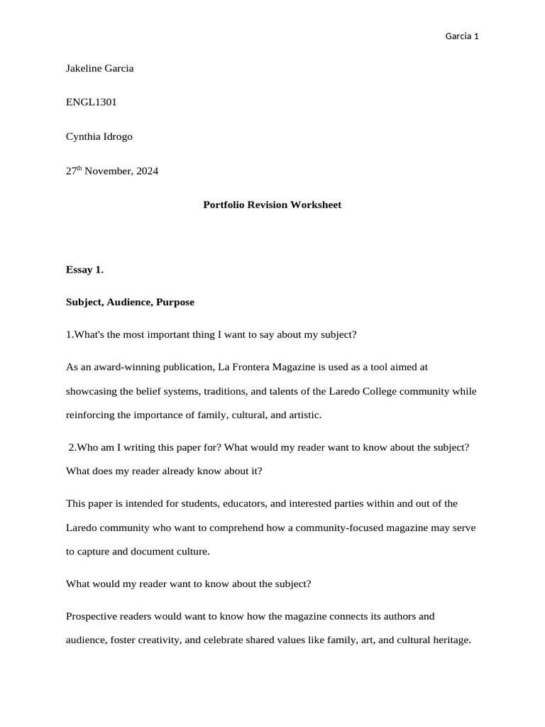 Portfolio Revision Worksheet | PDF | Verb | Grammatical Tense