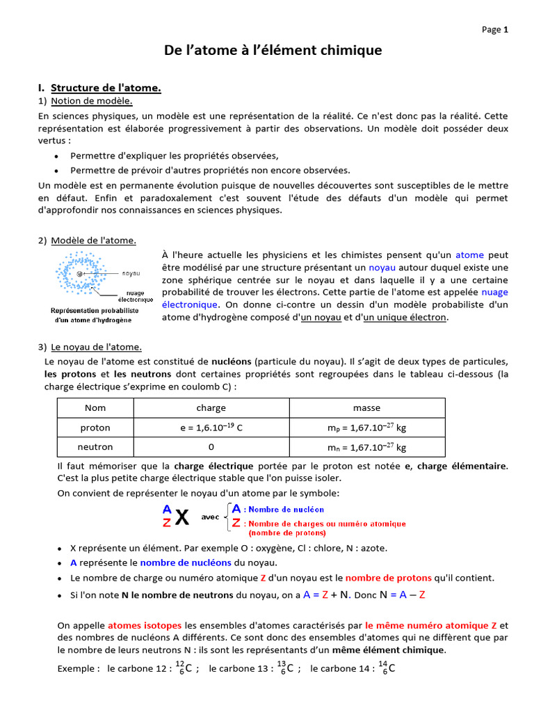 Structure et propriétés de l'atome | PDF | Atomes | Noyau atomique