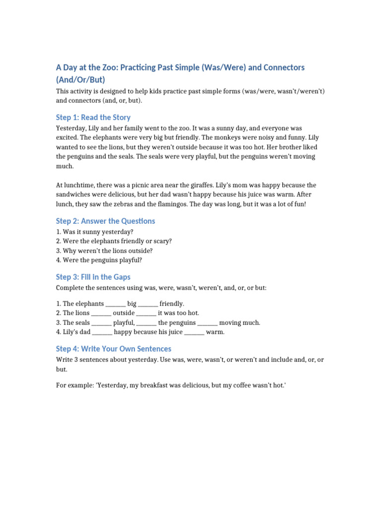 Past Simple Practice: Zoo Adventure | PDF