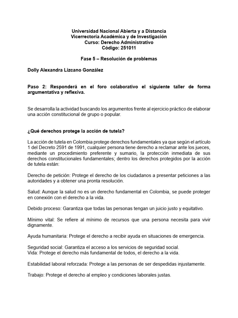 Derechos y Acciones Constitucionales en Colombia | PDF | Derecho ...