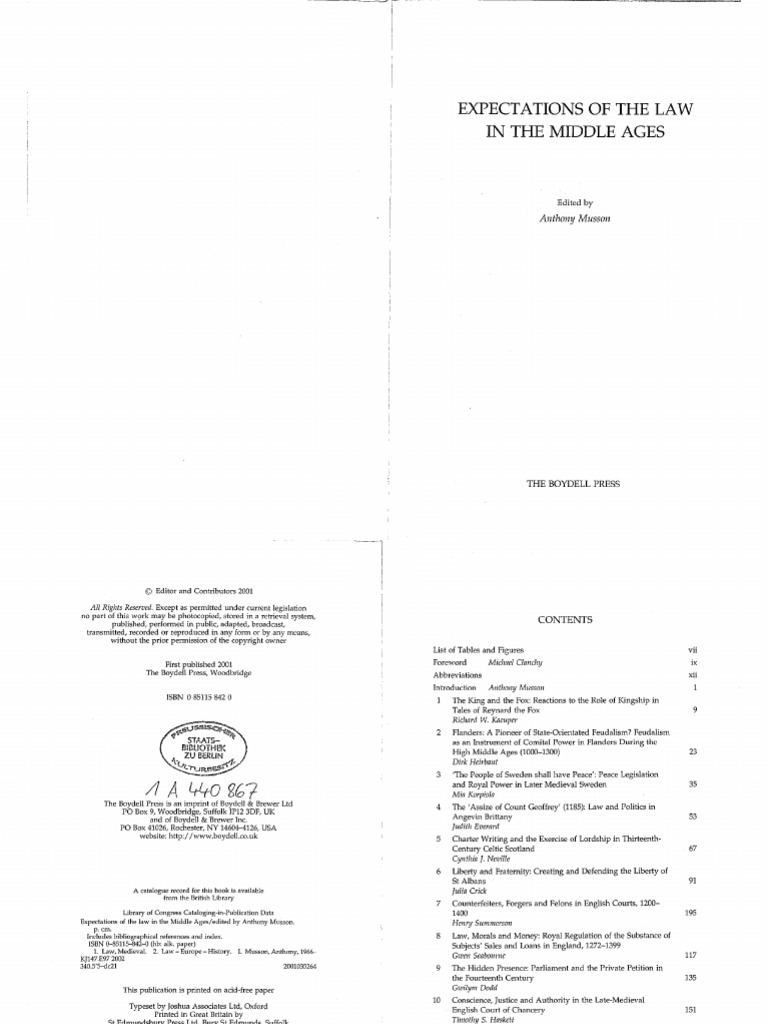 Expectations of The Law in The Middle Ages | PDF