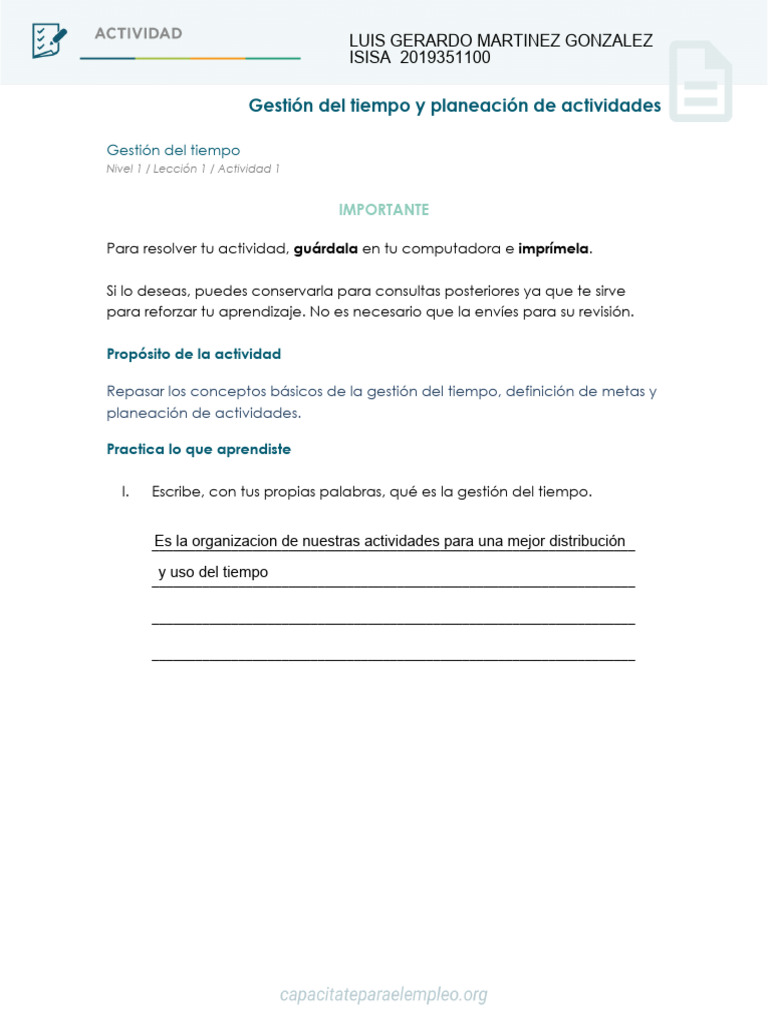 Gestion Del Tiempo MGLG | PDF | Gestión del tiempo | Habilidades ...