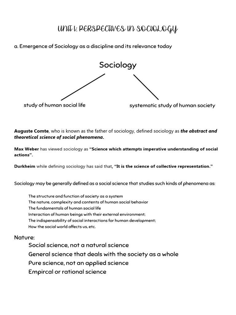 Unit 1 Perspectives in Sociology (1) | PDF | Sociology | Social Sciences