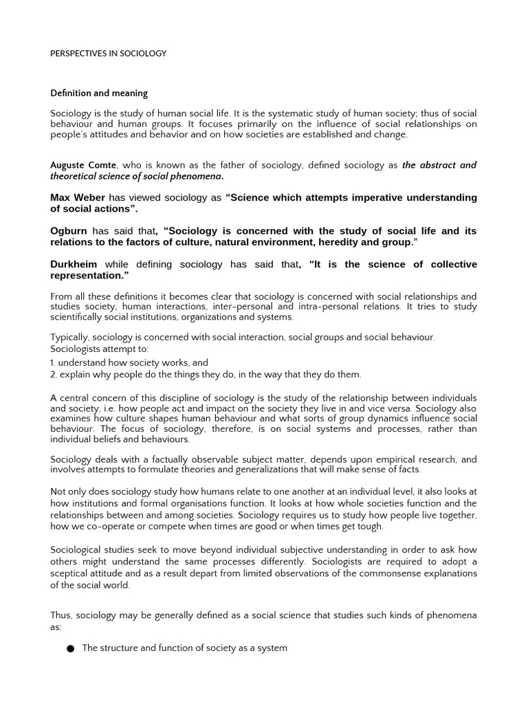 Understanding Sociology: Definitions & Scope | PDF | Sociology ...