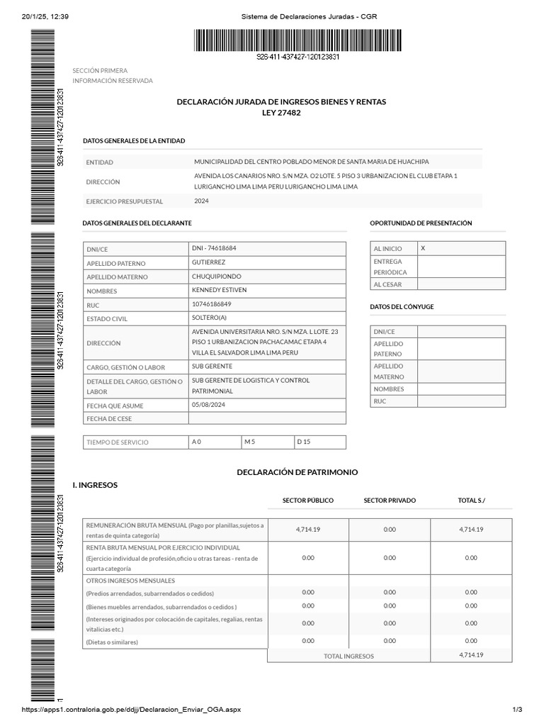 Sistema de Declaraciones Juradas - CGR | PDF | Lima | Dinero