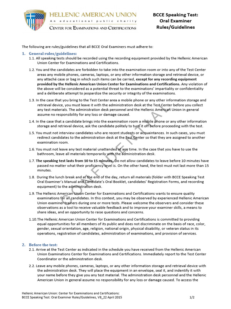 BCCE Oral Examiner Guidelines | PDF