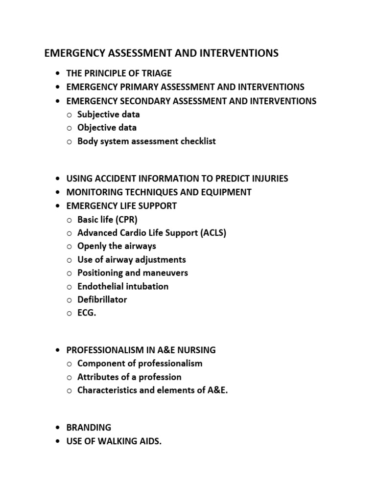 Emergency Assessment and Interventions | PDF