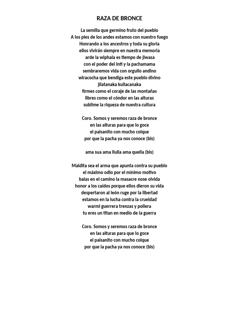 Letra RAZA DE BRONCE | PDF