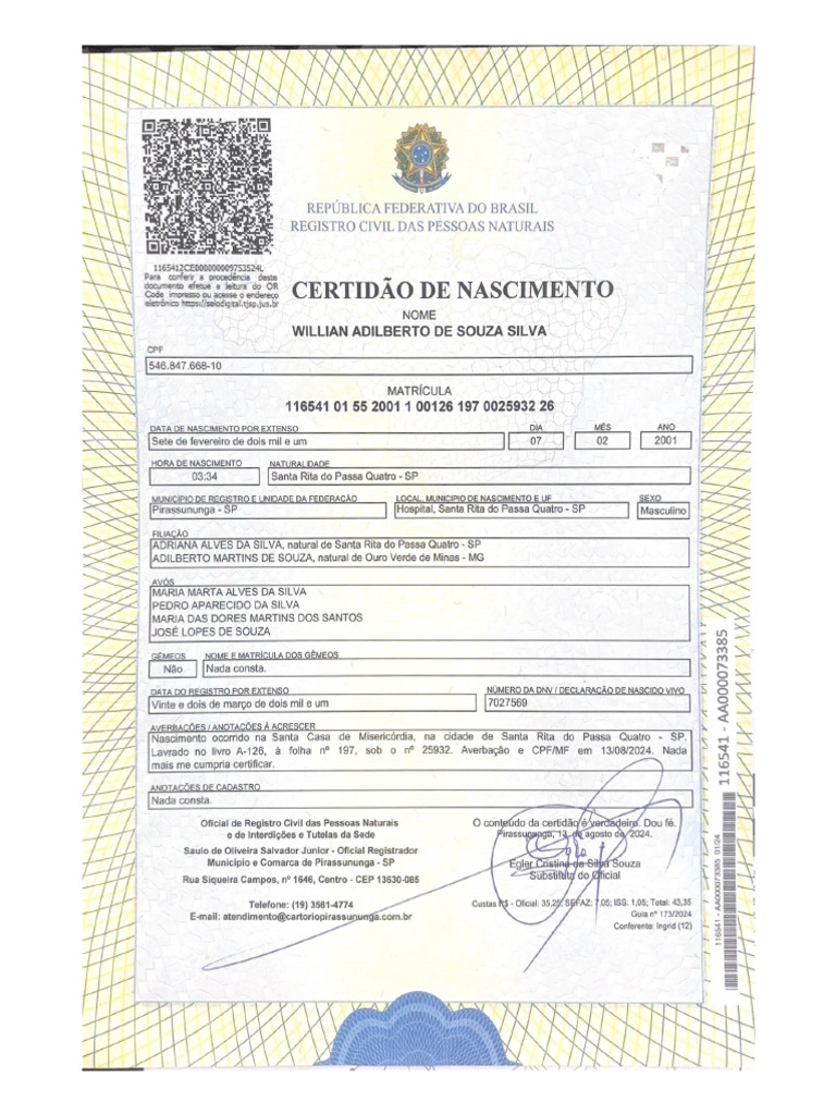 Certidão de Nascimento | PDF