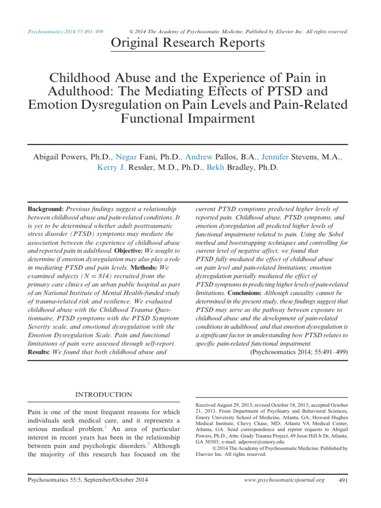 PTSD, Childhood Abuse & Adult Pain | PDF | Psychological Trauma ...