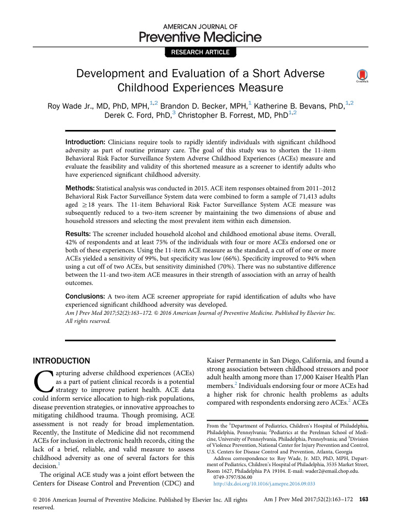 Development and Evaluation of A Short Adverse Childhood Experiences ...