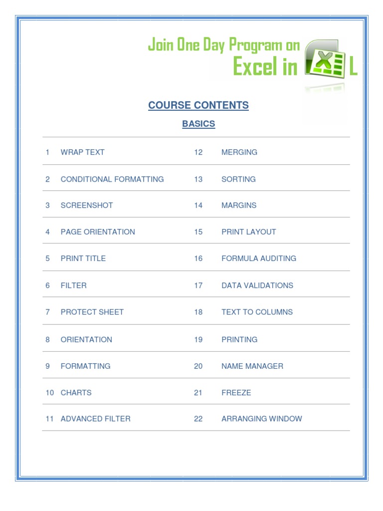 One-Day Excel Program Overview | PDF | Microsoft Excel | Computing