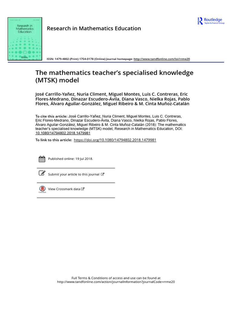 Mathematics Teacher's Specialized Knowledge Model | PDF | Knowledge ...