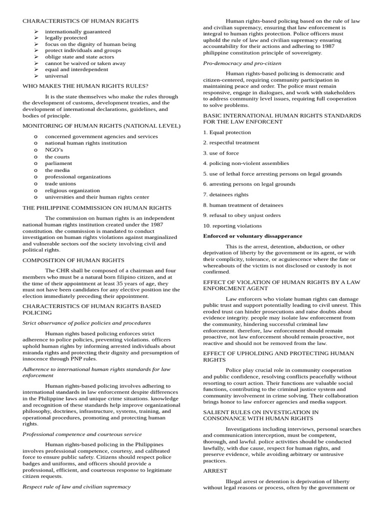 Key Features of Human Rights and Policing | PDF | Arrest | Police