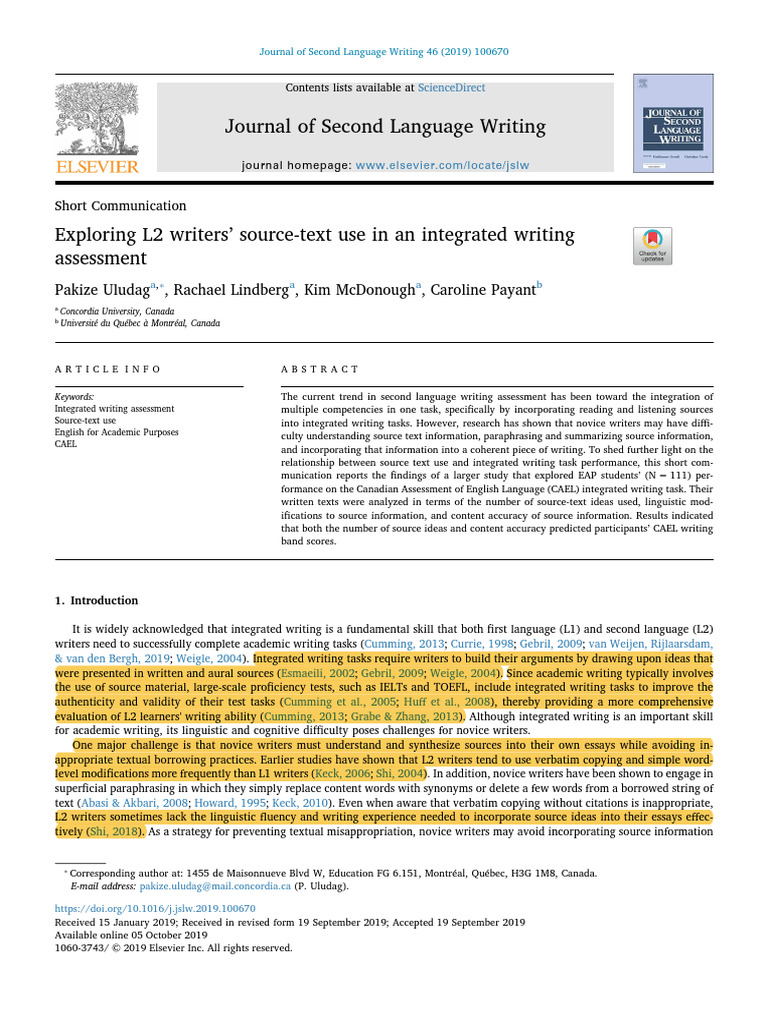 Exploring L2 Writers' Source-Text Use in An Integrated Writing ...