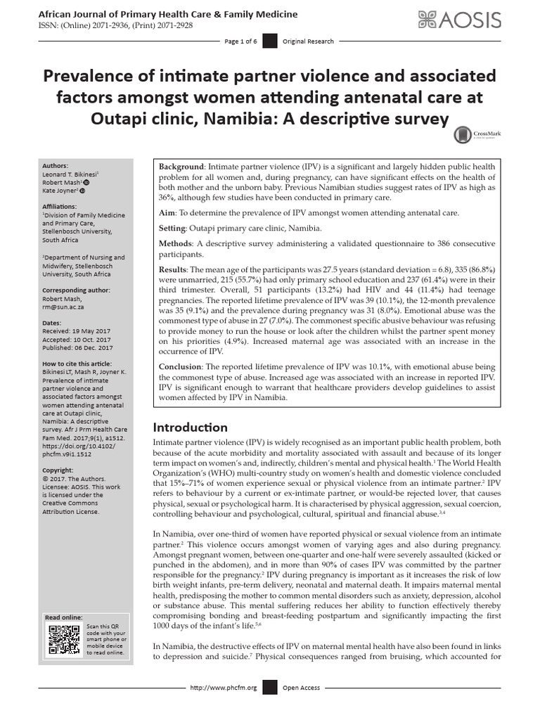 Prevalence of Intimate Partner Violence and Associated Factors Amongst ...