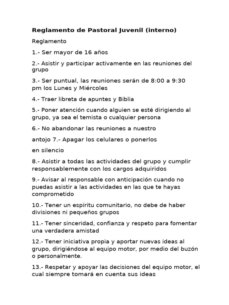 Reglamento de Pastoral Juvenil | PDF