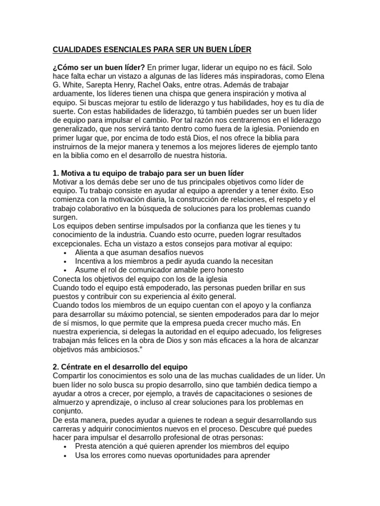 Cualidades Esenciales para Ser Un Buen Líder | PDF | Liderazgo ...